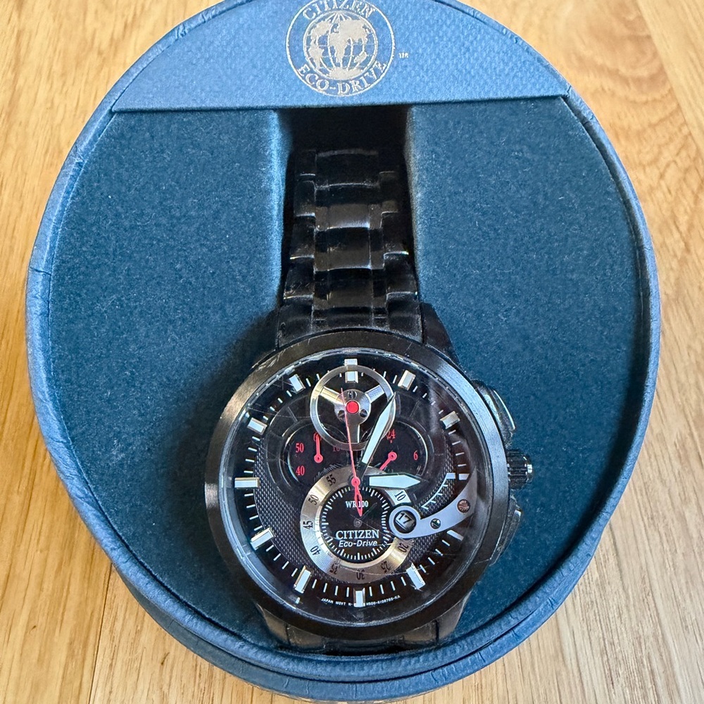 Citizen Eco-Drive AT2065-59E Black Ion-Plated Chronograph Watch – 44mm